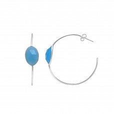 Aqua Chalcedony 12x10mm Oval 925 Sterling Silver hoop earrings 5.45 gms